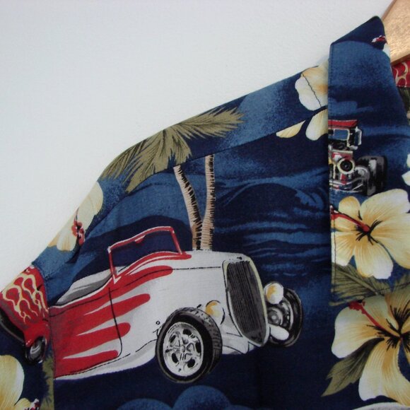 Hawaiian Shirt Floral Hot Rod Cars Palm Trees Short Sleeve Button Size 2 XL XXL - Picture 5 of 12